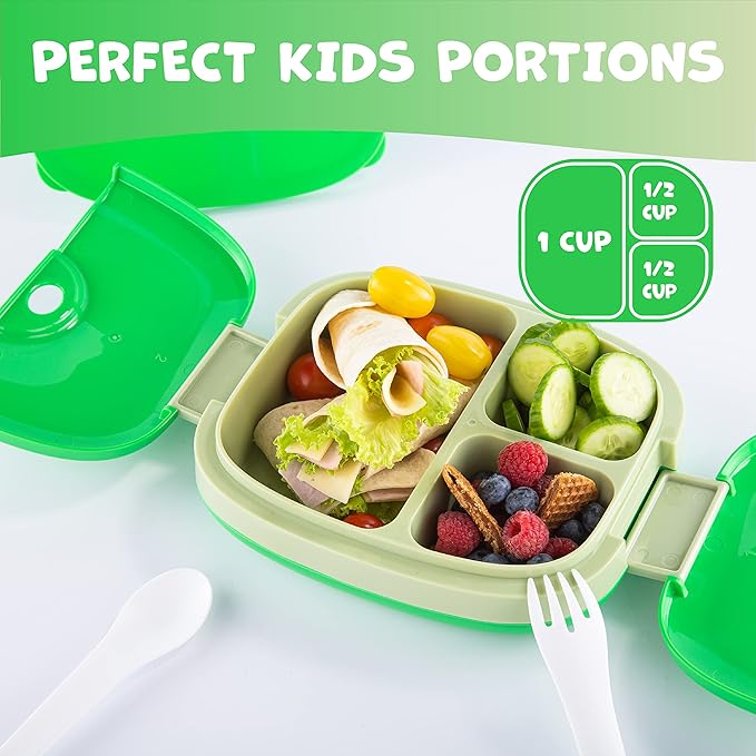Umami All-in-1 Bento Box for Kids, Ice-pack & Utensils Included, 100% Leakproof & BPA free, Parents' favorite Lunch Box Kids (Green, 27 oz)
