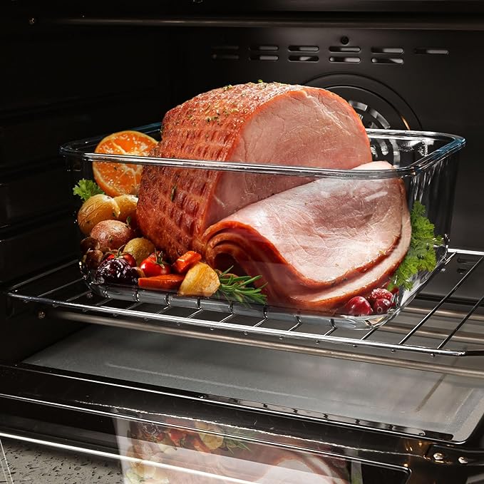 Large Glass Storage Containers with Lids, Big Rectangular Food Containers for Rotisserie Chicken Meal Prep Turkey Watermelon Potluck, XL Extra Large Freezer Safe Storage Container Airtight 200oz/26cup