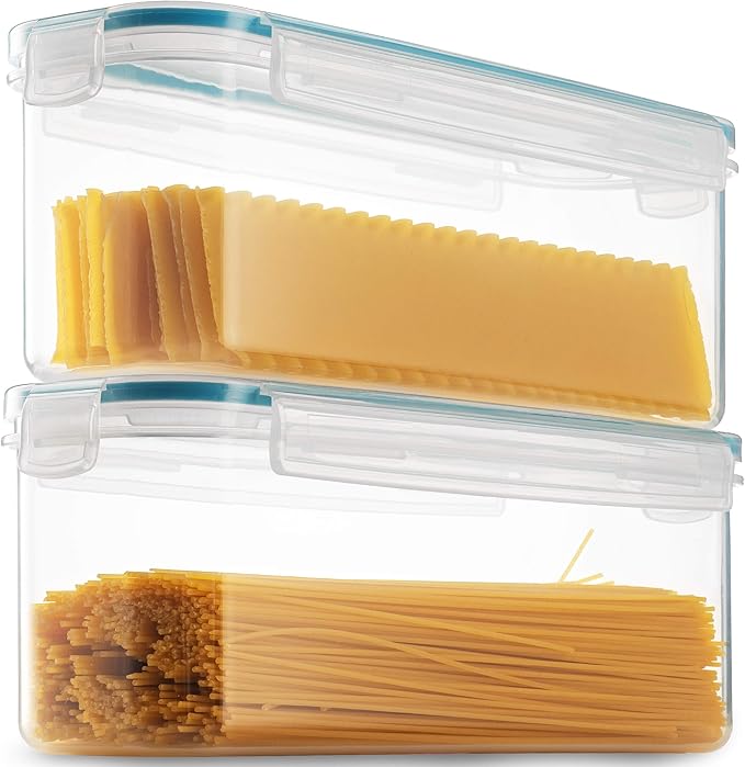 Komax Biokips Pasta Storage Containers w/Locking Lids (Set of 2) Airtight Food Storage Containers for Pantry - Pasta Containers for Organizing Pantry - Dishwasher Safe Canister Set (11.5 x 3.5 x 4.3)
