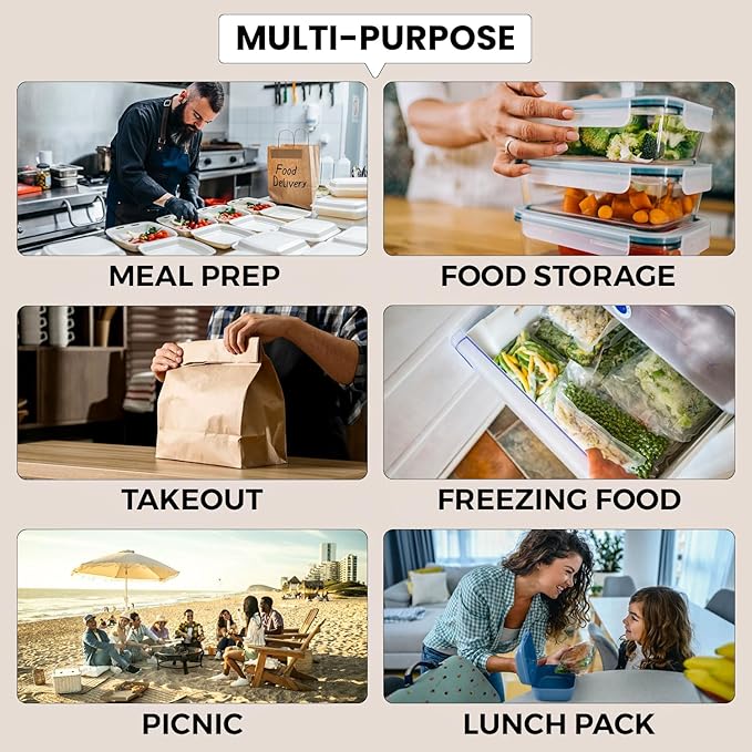 Klex 48 Oz, 150 Sets Meal Prep Containers with Airtight Lids, BPA Free, Reusable Plastic Food Container, 48 oz, Round, Black/Clear, 150 Sets