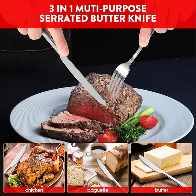 30 Pieces Flatware Set, Stainless Steel Cutlery Silverware Set Service for 6, Kitchen Utensil Set, Home Tableware Set, Include Knives Spoons Forks