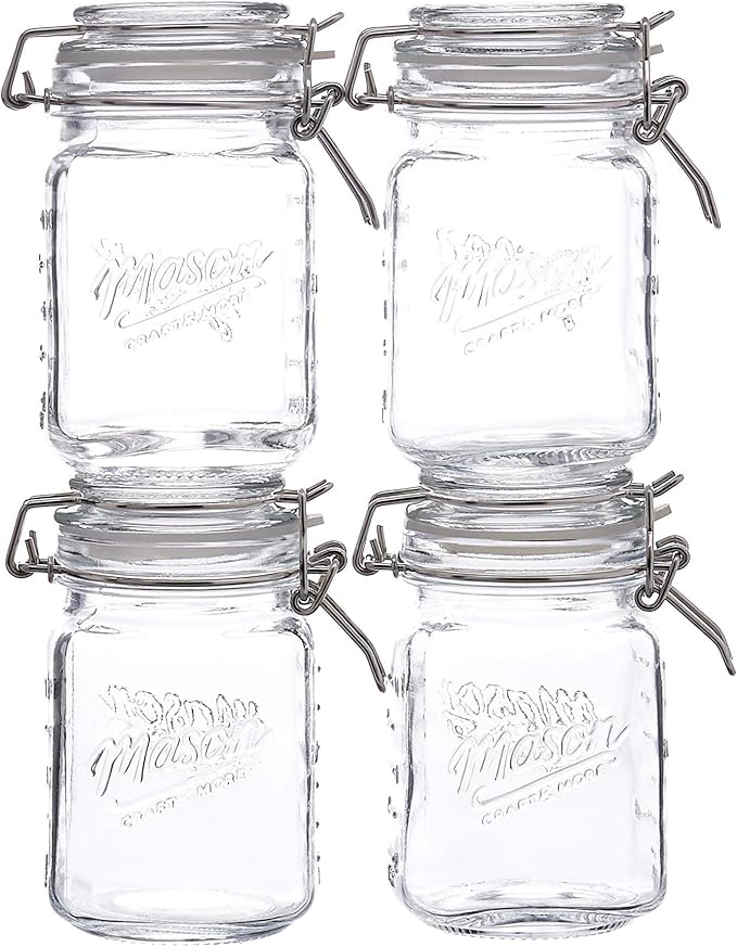 Mason Craft & More Glass Clamp Jars, 12OZ Mini 4 Pack, Clear