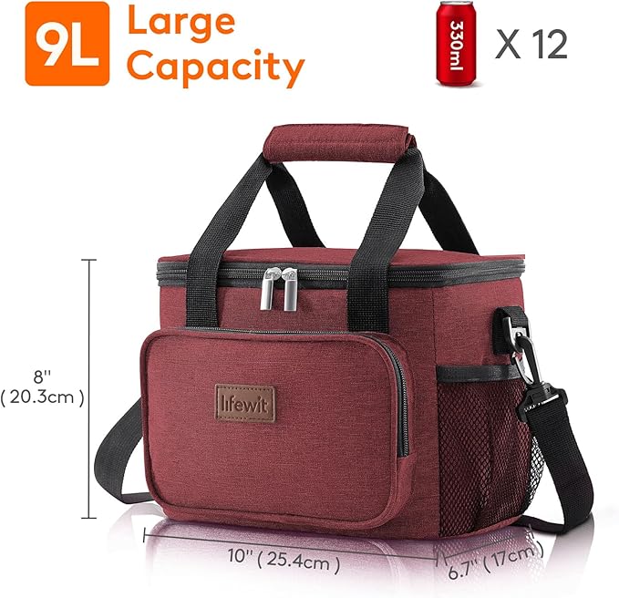 Lifewit Large Lunch Bag Insulated Lunch Box Soft Cooler Cooling Tote for Adult Men Women, Burgundy 12-Can (9L)