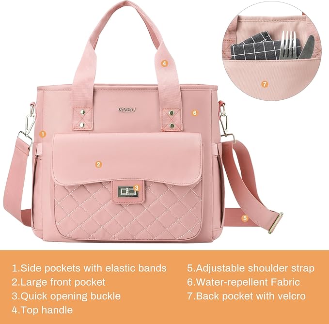 Pink Lunch Box for Women,Insulated Lunch Bag for Adults,Leakproof Lunch Tote Bag Cooler for Work,Picnic,School,Party