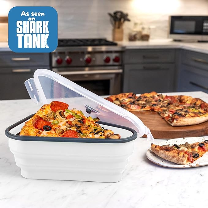 PIZZA PACK The Perfect Reusable Pizza Storage Container with 5 Microwavable Serving Trays - BPA-Free Adjustable Pizza Slice Container to Organize & Save Space, 3 Pack, White