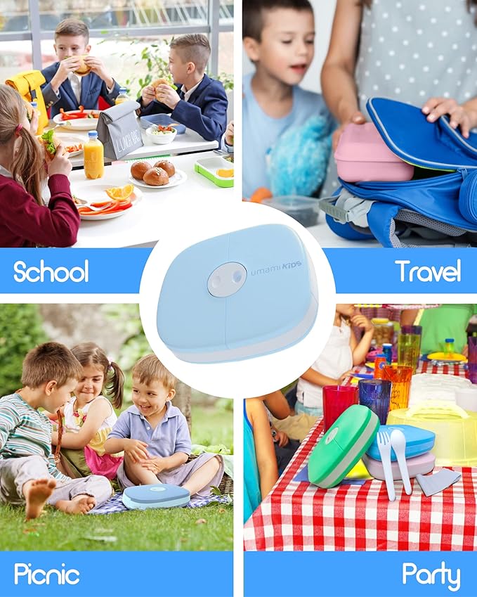 Umami All-in-1 Bento Box for Kids, Ice-pack & Utensils Included, 100% Leakproof & BPA free, Parents' favorite Lunch Box Kids (Blue, 27 oz)