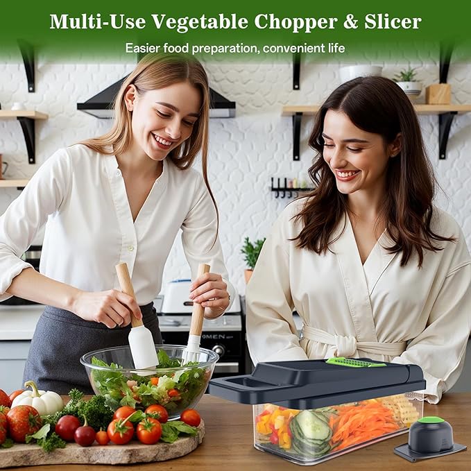 HomeHacks Vegetable Chopper Vegetable Cutter, 12 in 1 Multi-Functional Kitchen Gadget Set - Dicer, Slicer, Cutter, Julience, Cheese Grater, Egg Separator, Hand Guard - Veggie Chopper Lid with Handle