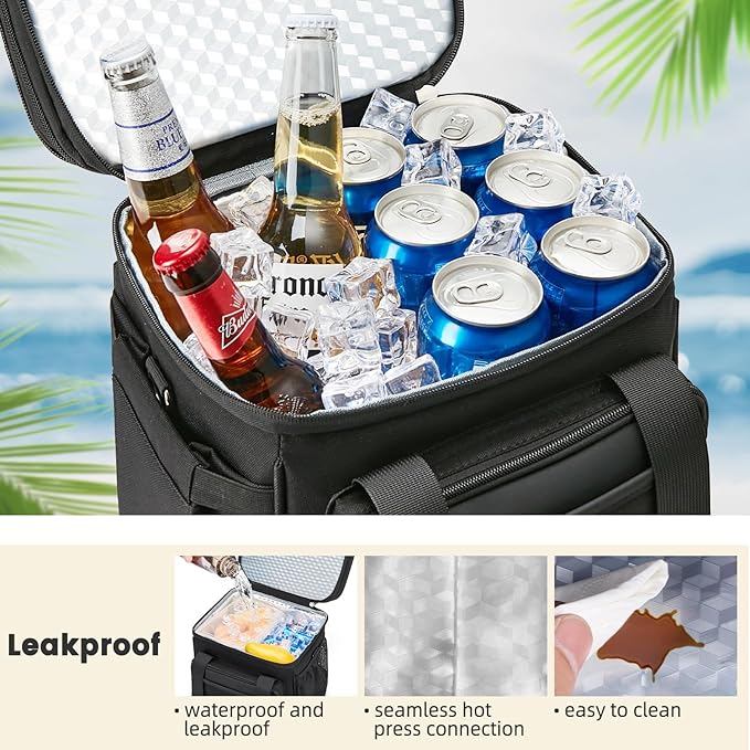 Insulated Lunch Bag & Lunch Box for Men - Double Deck Reusable Lunch Bag for Women Tote Cooler Bag Leakproof Soft Expandable - Large Lunchbox for Work/Adult/Picnic/Outdoor (Black,15L)