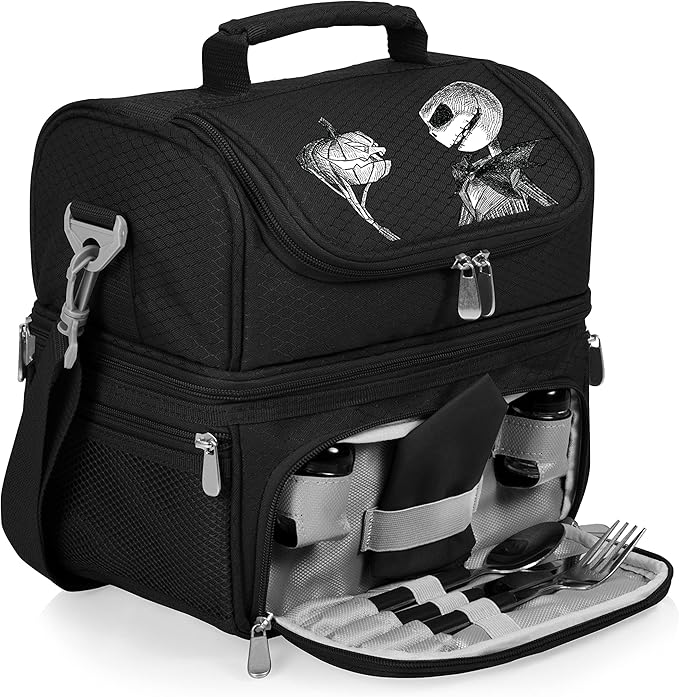 PICNIC TIME Disney Nightmare Before Christmas Jack Pranzo Lunch Bag, Insulated Lunch Box with Utensil Set, Lunch Cooler Bag, (Black)