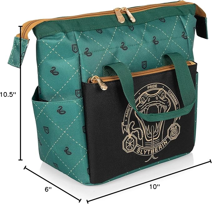 PICNIC TIME Harry Potter Slytherin On The Go Lunch Cooler, Soft Cooler Lunch Box, Insulated Lunch Bag, (Black with Green Accents)