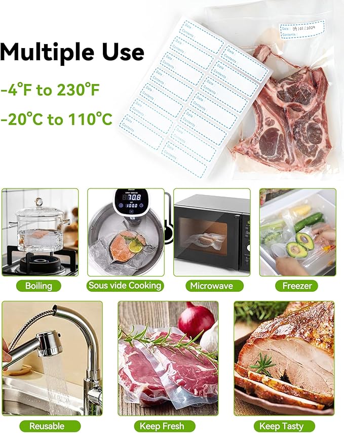600 Vacuum Sealer Bags For Food 8x12 Inch, BPA Free Quart Freezer Sealed Bags, Compatible with All Heat Vacuum Sealers Machine, Heavy Duty, Great for vac storage, Meal Prep or Sous Vide