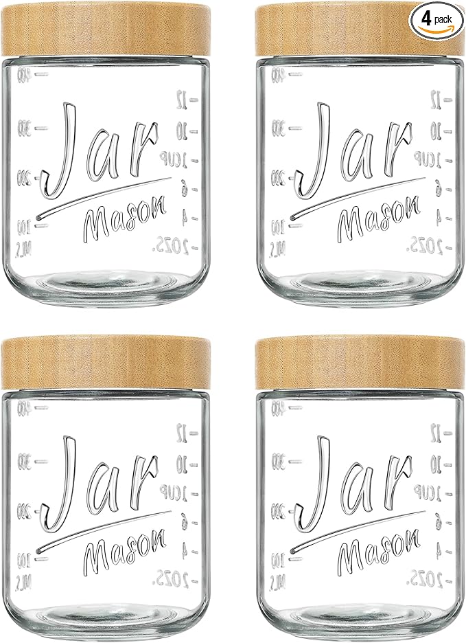 4-Pack Overnight Oats Containers with Bamboo Lids, 16oz Airtight Glass Meal Prep Jars for Oatmeal, Yogurt, Parfaits, Chia Pudding, Leakproof Mason Jars for Overnight Oats & Food Storage