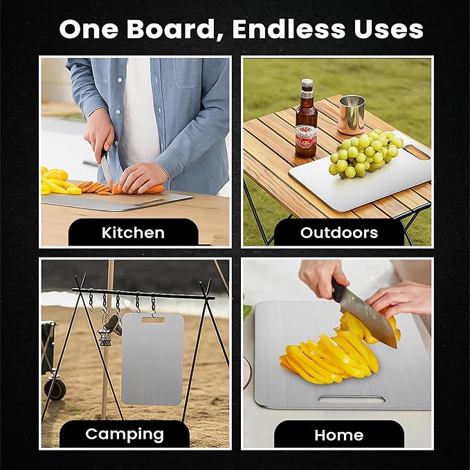 Titanium Cutting Board for Kitchen, 100% Pure Titanium Apex Large Cutting Board Titanium, 2025 New Upgraded Double-Sided - Metal Cutting Board for Fruit, Meat, Vegetables, Dishwasher Safe (2PCS)