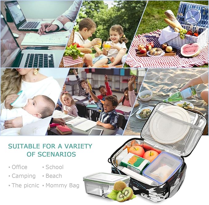 Pfrewn Hockey Player Rainbow Lunch Box for Kids School Students Insulated Lunch Bag with Shoulder Strap for Office Adults Reusable Cooler Bags Lunch Tote