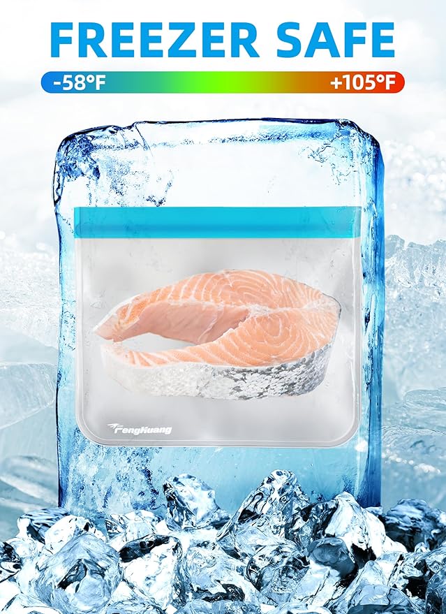 24 Reusable Food Storage Bags, Freezer Bags with Pack BPA FREE (8 Reusable Gallon Bags+8 Leakproof Reusable Sandwich Bags+8 Food Grade Snack Bags) EXTRA THICK Reusbale Lunch Bag for Salad Fruit