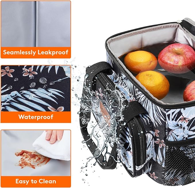 Lifewit Large Lunch Bag Insulated Lunch Box Soft Cooler Cooling Tote for Adult Men Women, Flower 12-Can (9L)
