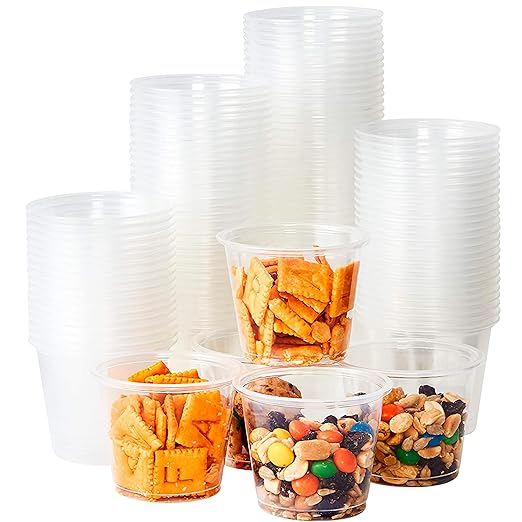 Leakproof BPA Free 5.5 oz Souffle Cups 100 PK. Stackable Portion Containers for Sampling, Salad Dressing, Sauces or Jello Shot. Plastic Food Prep Supplies for Restaurant, Cafe Catering, Deli, Party.