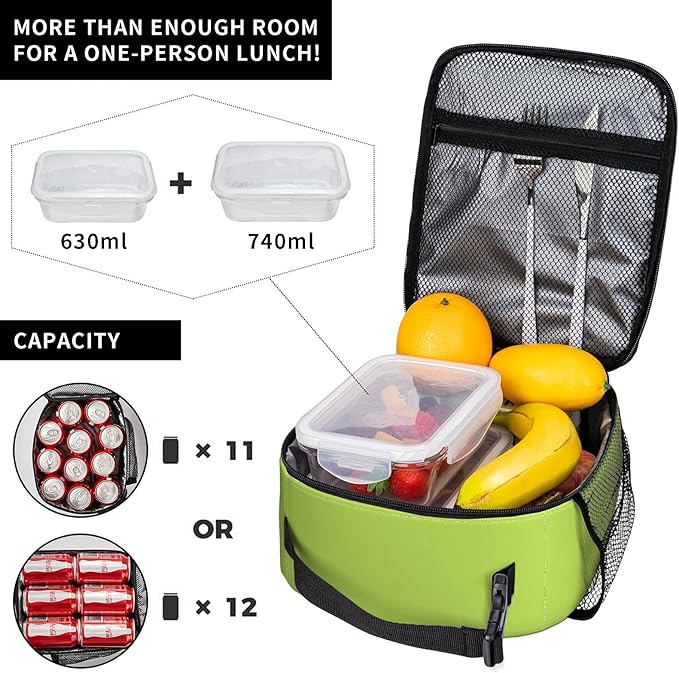 Lime Green Lunch Bag Lunch Box for Kids Girls Boys Women Thremal Picnic Meal Boxes for School Office Insulated Cooler Reusable Portable