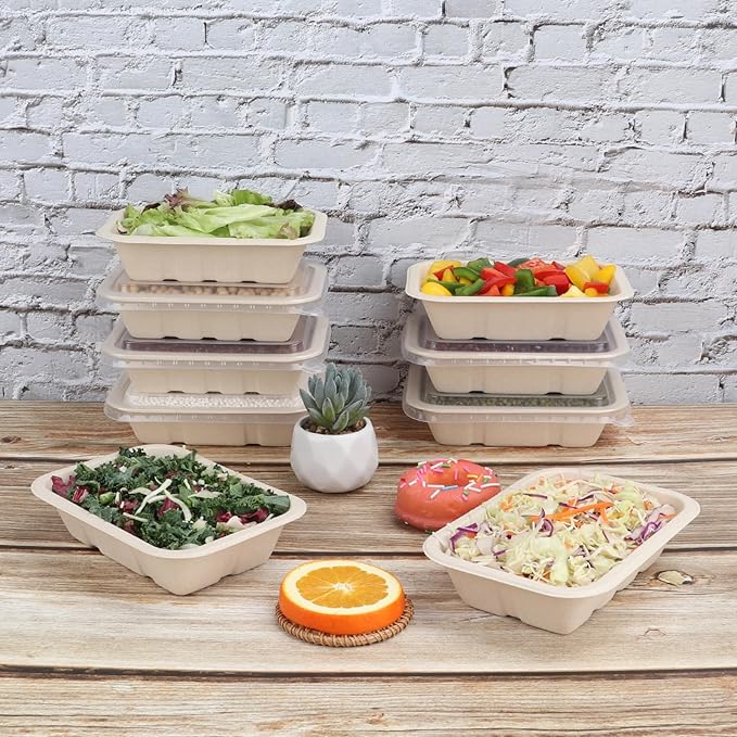 17 ozDisposable Sugarcane Fiber bowls with lids, Compostable Fiber 50 Pack paper bowls