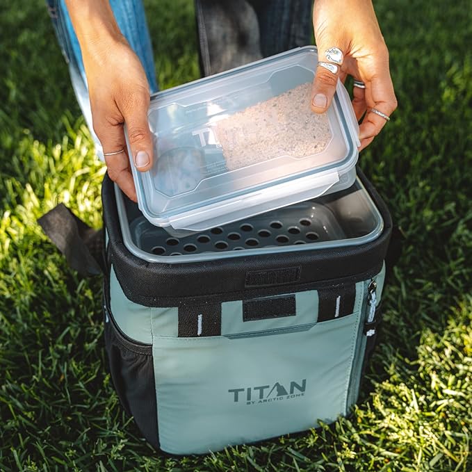 Titan Fridge Cold Zipperless Insulated Lunch Box - With Reusable Gel Ice Packs Plus Food Container Set - Sail Blue