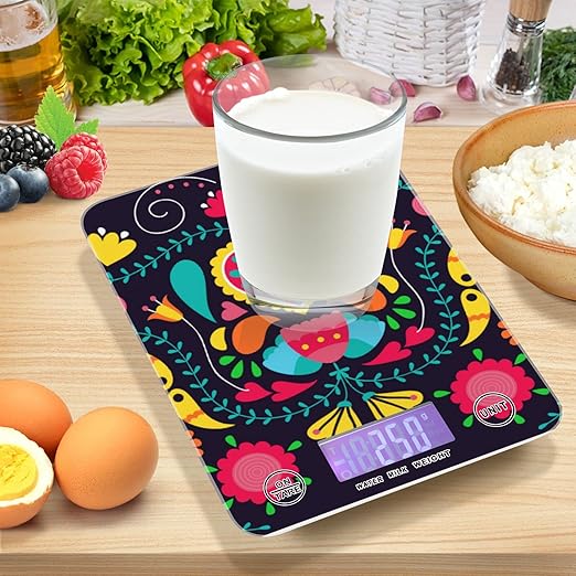Food Scale Kitchen Digital Scale Food Ounces and Grams Dieting Baking Cooking Waterproof Glass Panels LCD Display,4 Units Scale Tare Function Boho