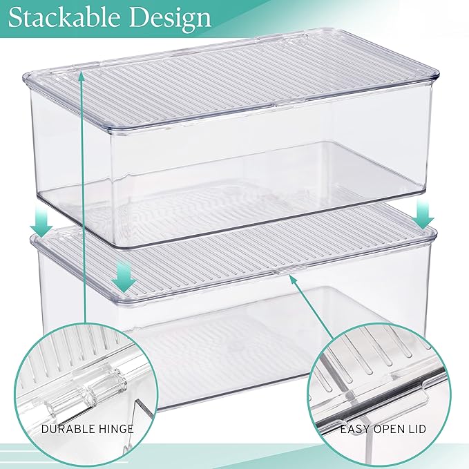 Sorbus Pantry Storage with Lids - Clear Plastic Refrigerator Bins - MultiPurpose & Versatile Stackable Cabinet Organizers - Cosmetics, Laundry, Office Supplies, Food Organizer - 2 Pack
