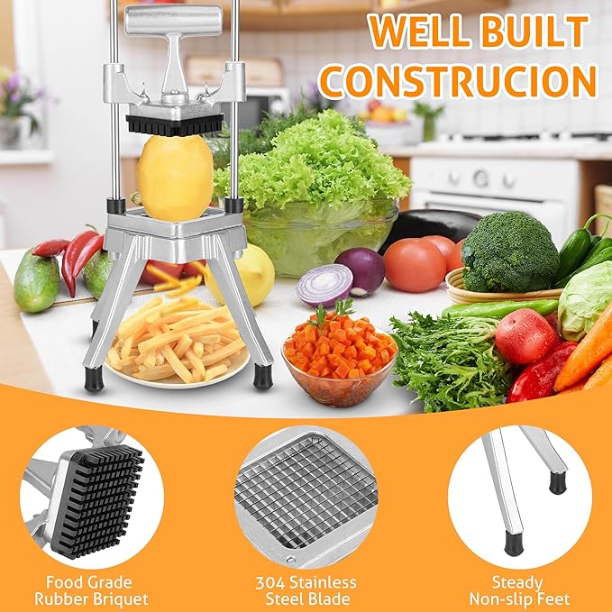 WICHEMI Commercial Vegetable & Fruit Chopper - Stainless Steel Dicer, Cutter for Onions, Potatoes, Peppers & Mushrooms (1/4")