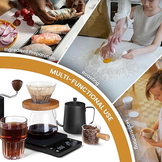 bemece 0.1g Precision Coffee Scale with Timer, Digital Espresso Scale with Back-Lit LCD Display, IPX6 Waterproof Drip Espresso Scale, 3 Units of Measurement for Espresso, French Press, Kitchen Use