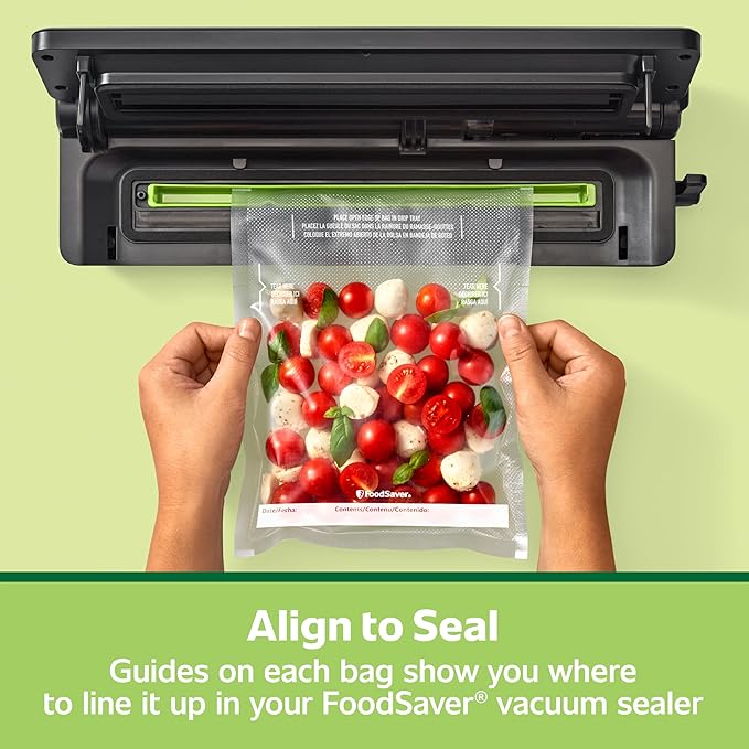 FoodSaver Quart Pre-Cut Vacuum Seal Bags, Easy Use Vacuum Storage Bags, Align to Seal and Tear to Open Vacuum Sealer Storage Bags, 19 Pack