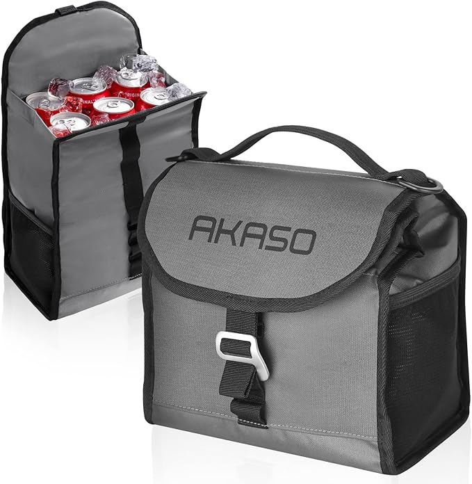 AKASO Insulated Cooler Lunch Bag Packable Lunch Box 12 Can Cooler Bag with Adjustable Shoulder Strap for Office Picnic, Light Gray