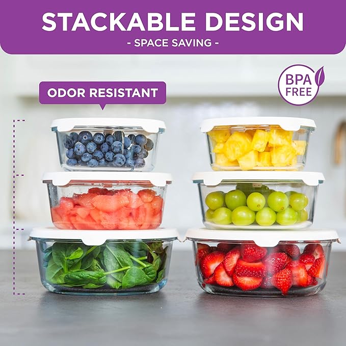 HOLDN’ STORAGE Vacuum Food Storage Containers, Set of 6 Glass Containers plus a Manual Vacuum Pump – Keep Food Fresh Longer, BPA-Free Glass, Leak-Proof, Ideal for Meal Prep, Marinating.