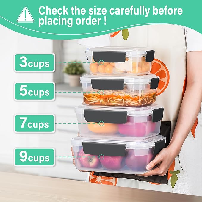 YORY 9 cup Plastic Food Storage Containers with Lids Nestable Freezer Dishwasher Safe Rectangle Meal Prep Container Set,5-Pack