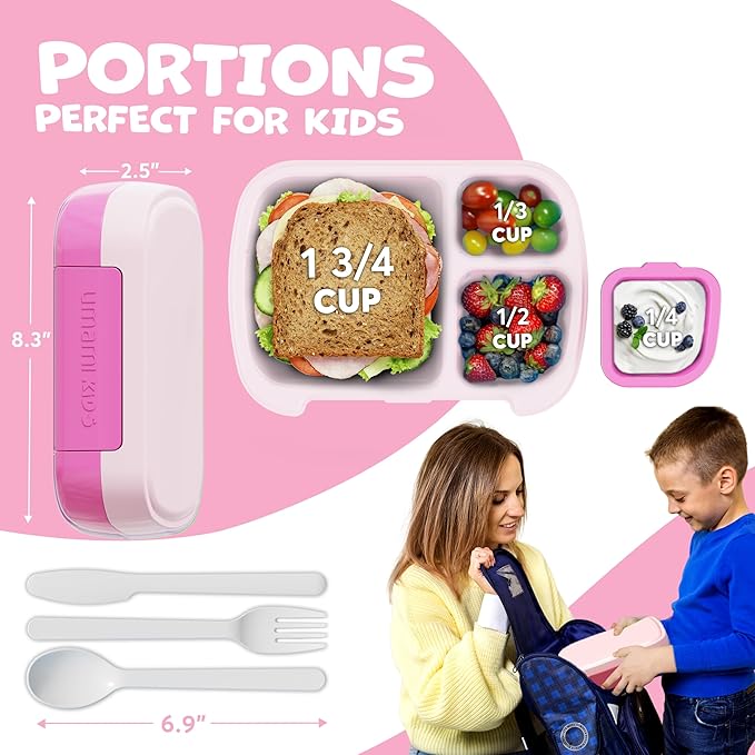 Umami All-in-1 Bento Box for Kids, Ice-pack & Utensils Included, 100% Leakproof & BPA free, Parents' favorite Lunch Box Kids (Candy Pink, 23 oz)