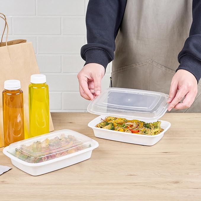 Restaurantware Asporto 24 Ounce Take Out Containers, 50 Food Containers With Lids - Microwavable, Disposable, Black Plastic To Go Food Containers, No BPA, For Take Out And Delivery