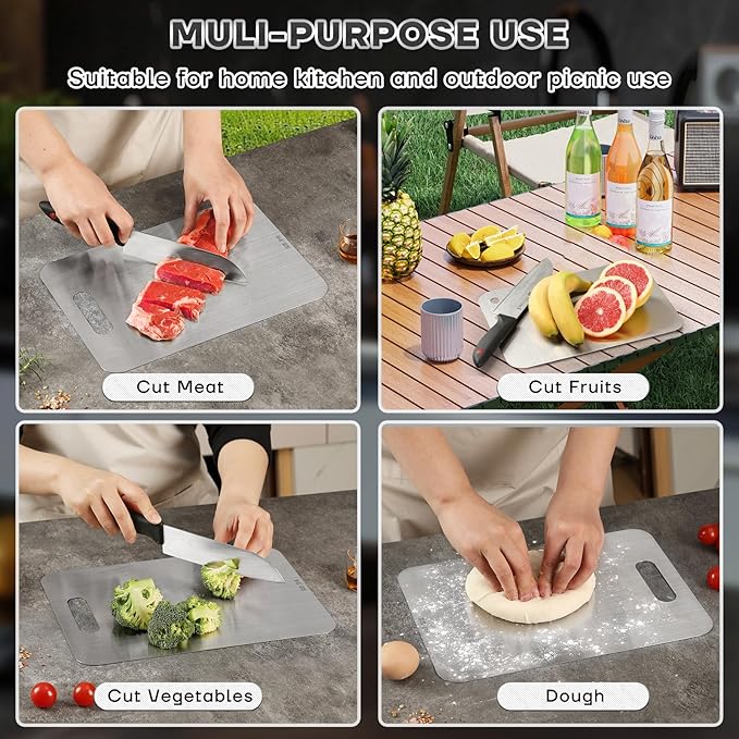 Katuchef Titanium Cutting Boards for Kitchen-katu chef 100% Pure Ti Apex Titanium Cutting Boards Double Sided Non Toxic Titanware Cutting Board,Durable Dishwasher Safe Chopping Board(2PC-S+L)