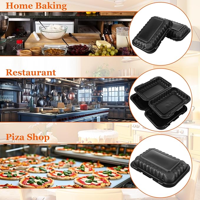 CYEAH 50 Pcs To Go Food Containers, 27 OZ Plastic Clamshell Food Containers, 9 x 6 Inch Black Take Out Food Containers, To Go Box Containers Takeout Food Trays for Meal Prep Takeout Leftovers