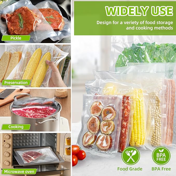 Vacuum Sealer Bags for Food Storage,Anti-Puncture 150Pack Gallon 11"x 16",8"x 12" & 6"x 10" Precut Food Vacuum Seal Saver Bags for Sous Vide,Meal Prep,Microwave,Commercial Heavy Duty Embossed,BPA-Free