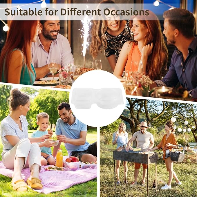 OMISTAR 50 Pcs Double Condiment Containers, Double Compartment Containers with Lids, Square and Round Dual-Compartment Snack Containers, Clear Portion Cups for to-go Sauce, Sampling, Travel