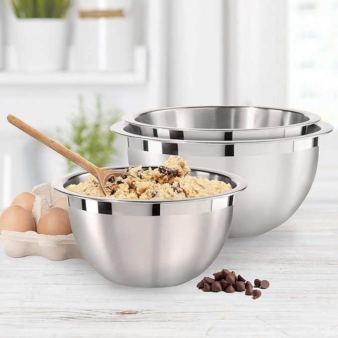 Oggi 8-Quart Two-Tone Stainless Steel Mixing Bowl, Great for Mixing, Making Dough, Dressing Salads, Mixing Eggs, Washing Vegetables