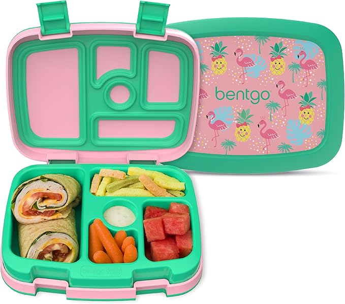 Bentgo Kids Prints Leak-Proof, 5-Compartment Bento-Style Kids Lunch Box - Ideal Portion Sizes for Ages 3-7, Durable, Drop-Proof, Dishwasher Safe, & Made with BPA-Free Materials (Tropical)