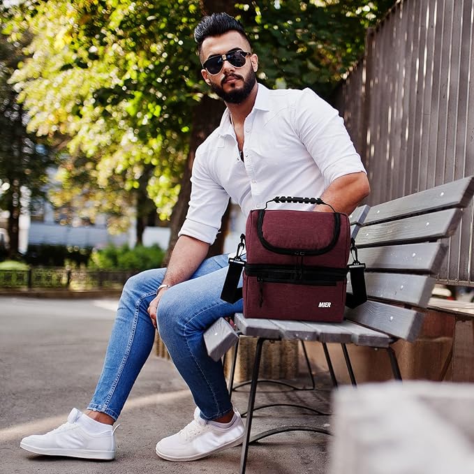 MIER Adult Lunch Box Insulated Lunch Bag Large Cooler Tote Bag for Men, Women, Double Deck Cooler (Dark Red, Large)