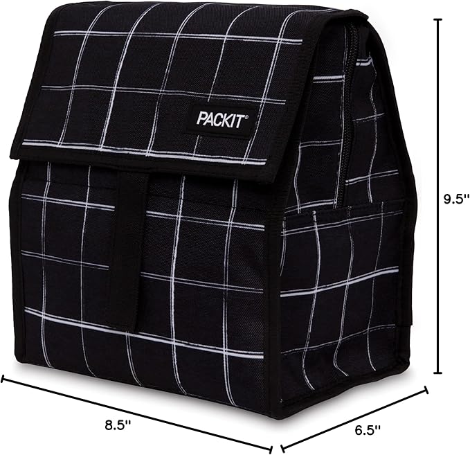 Freezable Lunch Bag, Black Grid