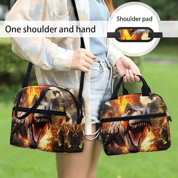Showudesigns Dinosaur Lunch Bag for Kids Boys Lunch Boxes for School 10-12 Flame Bento Cooler Bag Cute Insulated Lunchbox Container Picnic Bags Crossbody Purse Brown
