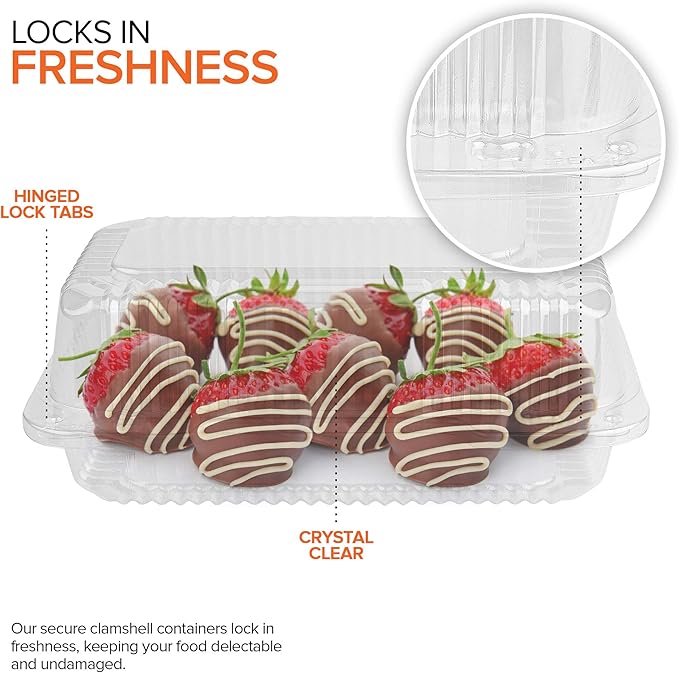Stock Your Home Plastic 9 x 5 Inch ClamShell Takeout Trays (25 Count) - Dessert Containers - Plastic Hinged Food Container - Disposable Plastic Clamshell Food Containers for Slices of Cake, Sandwiches