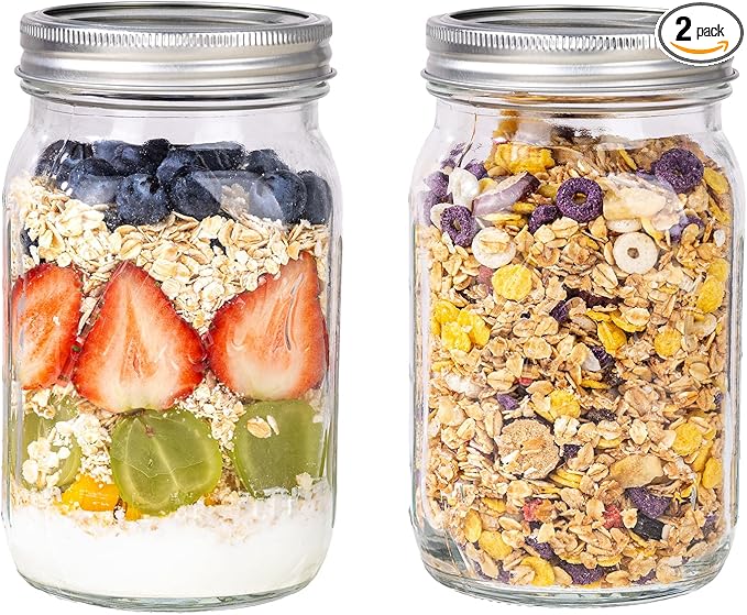 WELLIFE Wide Mouth Mason Jars, 2 Pack Mason Jars 32 oz for Pickling, Canning, Fermenting and Food Storage, Microwave & Dishwasher Safe