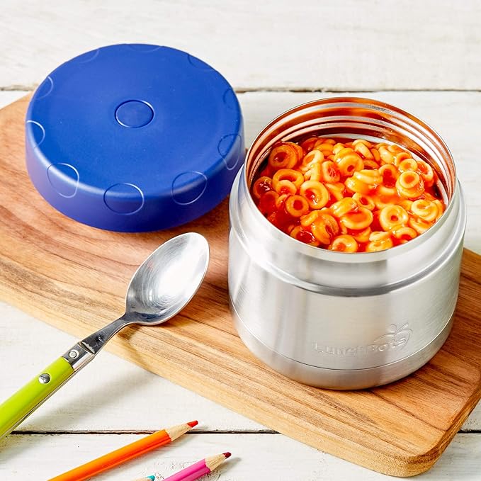 LunchBots 12oz Insulated Food Jar Stainless Steel Wide Mouth - Container With Vented Lid - Keeps Contents Hot or Cold for Hours - Leak-Proof Portable Thermal Food Jar is Ideal for Soup - Navy