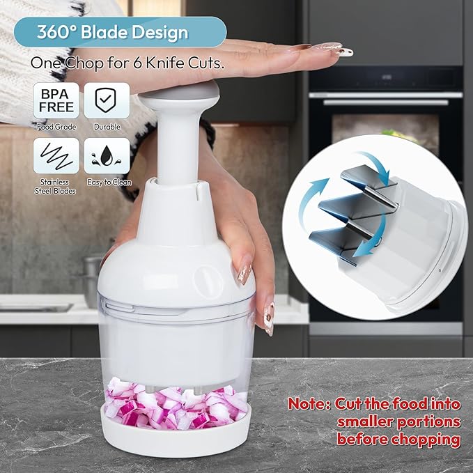 Food Chopper, Vegetable Chopper, Onion Chopper, Garlic Chopper Hand Chopper for Vegetables, Handheld Veggie Chopper, Nut Chopper, Chopper Vegetable Cutter, Dishwasher-safe (White)