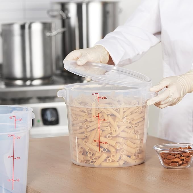 CURTA 6 Quart Translucent Round Food Storage Container with Lid, Pack of 4 – NSF Listed, BPA-Free, Commercial-Grade Polypropylene, Freezer & Dishwasher Safe, Non-Stick, Easy-Read Graduations