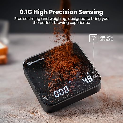 Rechargeable Mini Coffee Scale with Timer, Maestri House Espresso Scale, 2kg/0.1g Accurate Scale for Espresso and Pour-Over Coffee, Portable Digital Kitchen Scale with Automatic Timing(Black)