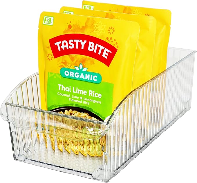 Oggi Easy Glide Fluted Storage Bin with Wheels - Clear, Ideal for Kitchen Organization, Pantry Storage, Fridge Organizing, Cabinet Storage - 12x6